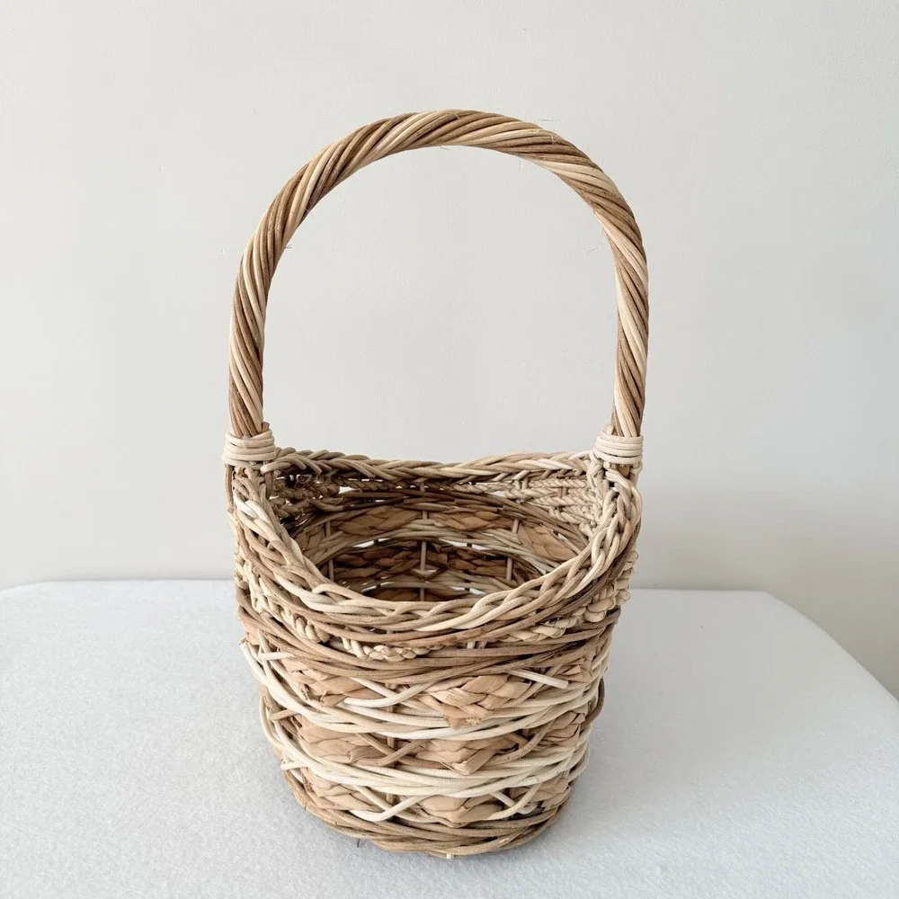 Woven Basket Natural Fiber Small Handle‎ Rustic Farmhouse Decor Storage